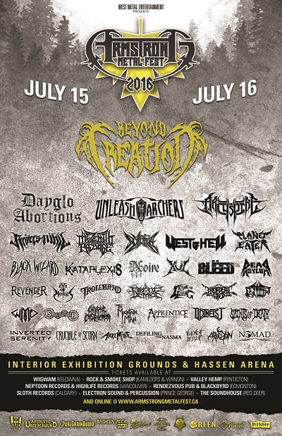 Armstrong Metal Fest reveal full 2016 line up w/ addition of BEYOND THE CREATION, RIVERS OF NIHIL, THE ZENITH PASSAGE