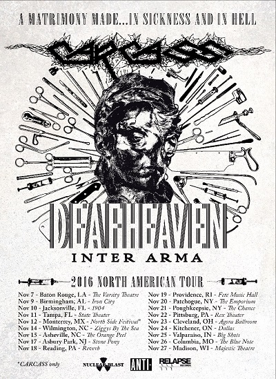 CARCASS announces November tour dates with DEAFHEAVEN and INTER ARMA