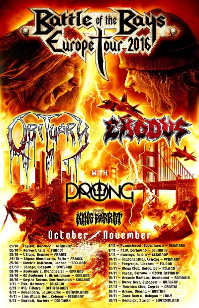 KING PARROT: new dates added to European tour with EXODUS and OBITUARY