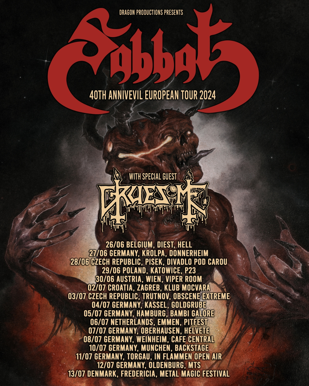 SABBAT 40th Annivevil European Tour 2024, special guest GRUESOME