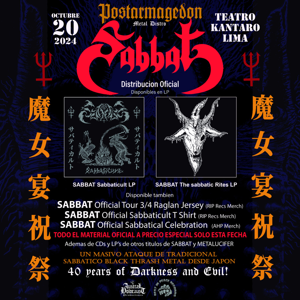 Postarmagedon Distro - SABBAT - Teatro Kantaro, Lima, Peru. Sabbaticult and Sabbatical Rites LPs, plus Merchandise.