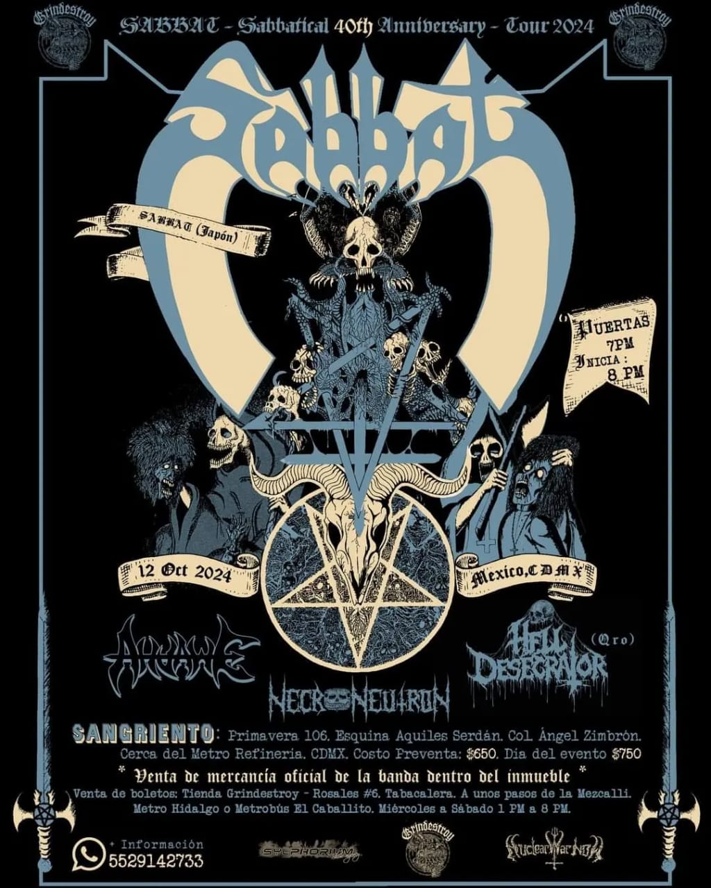 SABBAT + NECRONEUTRON + AHVAWE + HELL DESECRATOR (Qro) - Sangriento, Mexico