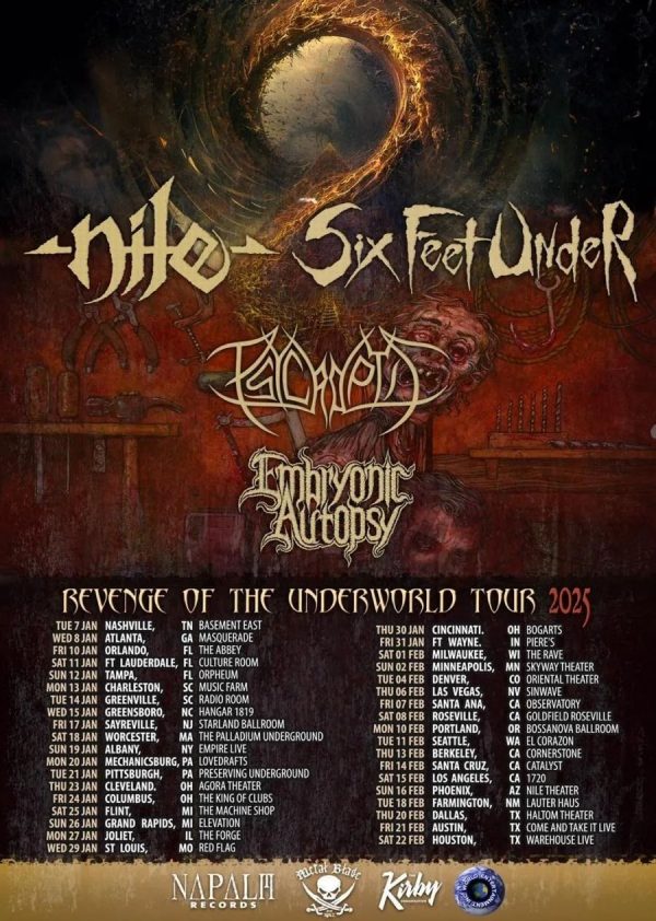 Revenge Of The Underworld Tour 2025 – NILE + SIX FEET UNDER + EMBRYONIC AUTOPSY + PSYCROPTIC