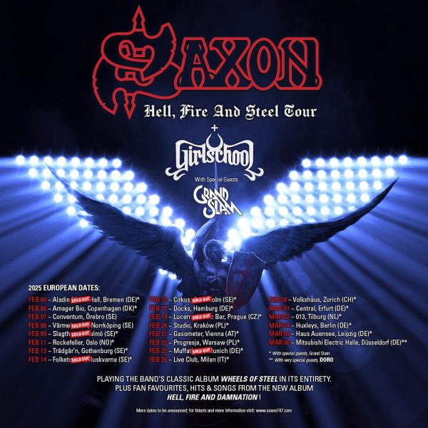 SAXON – ‘Hell, Fire And Steel Tour 2025’ with GIRLSCHOOL, GRAND SLAM and DORO